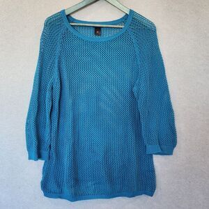 Ann Taylor Womens XL Mesh‎ Stitch Relaxed Sweater Open Knit Blue